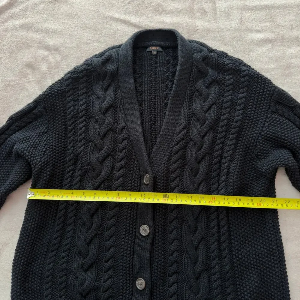 Quince 100% Organic Cotton Cable Knit Cardigan Black Size M